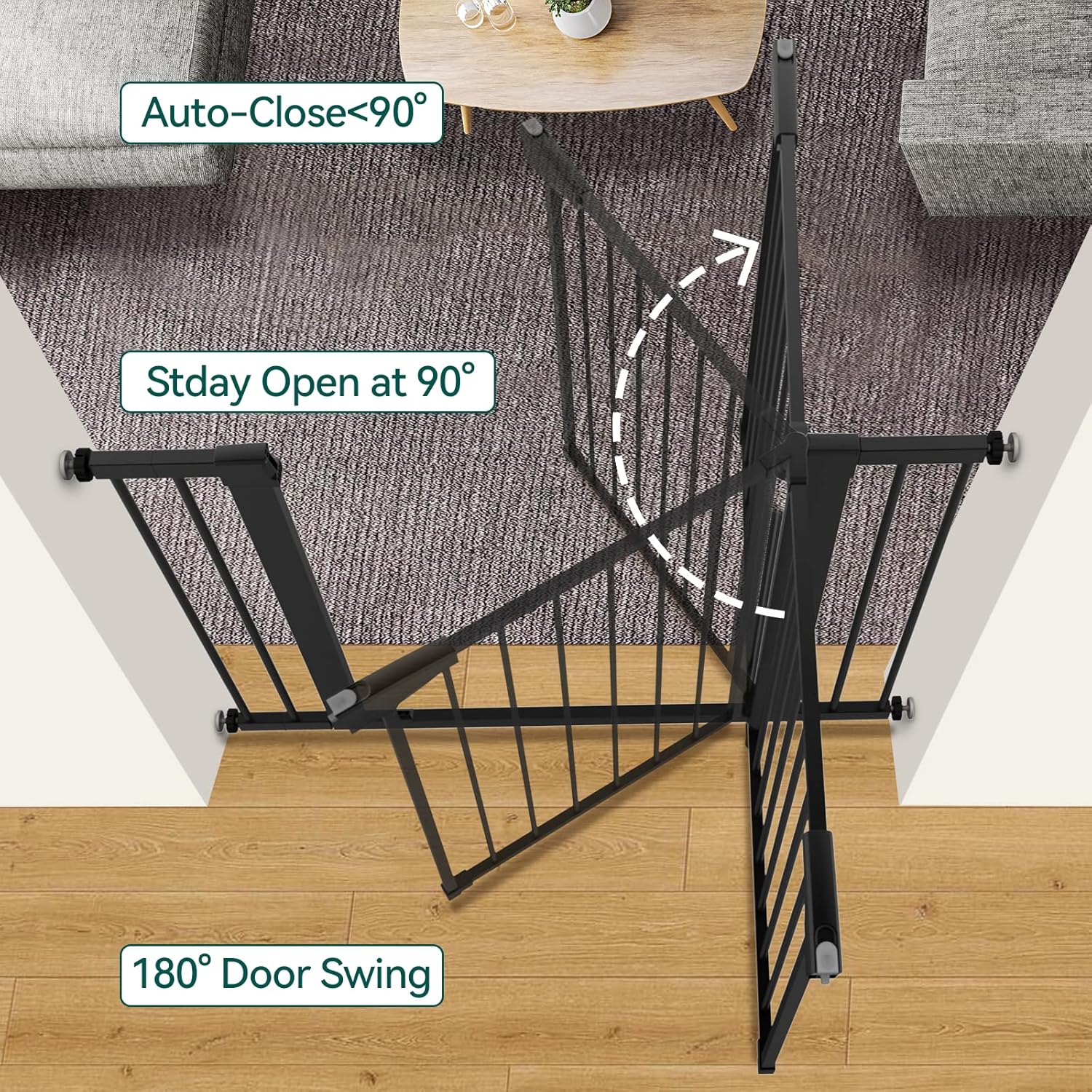 BABELIO 36" Tall Baby Gate, 26-40" Wide Auto Close Pet Gate, Pressure Mounted Metal Dog Gate, Easy-Install No Drilling, No Tools Required, with Wall Protectors and Extension Kits, Black