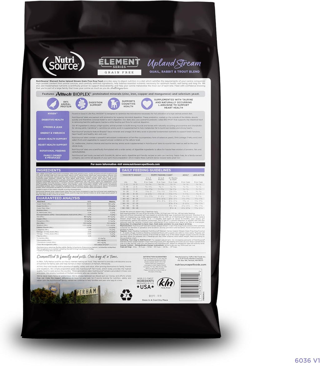 NutriSource Element Series Upland Stream Dry Dog Food, Quail, Rabbit & Trout, 4LB