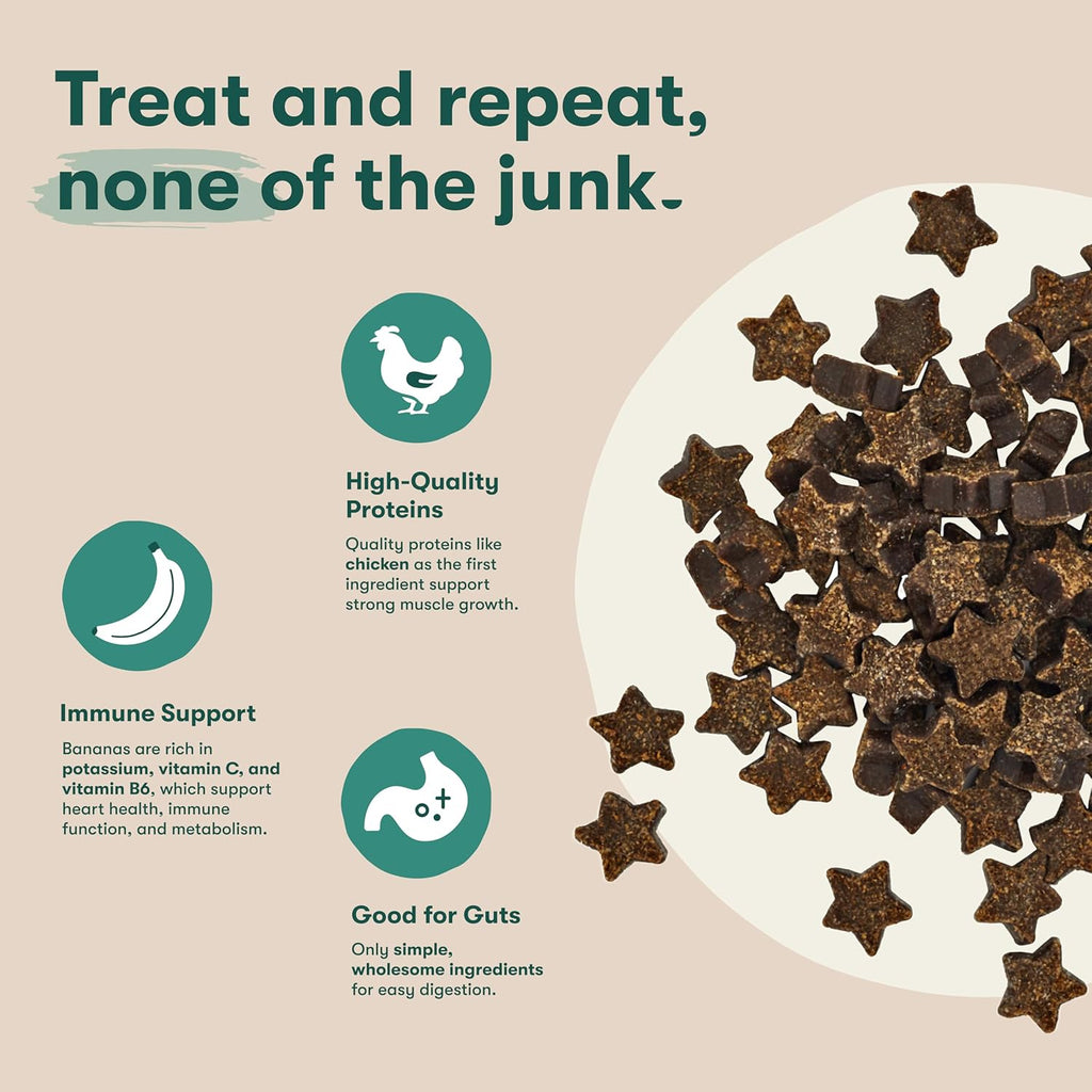 Jinx Chicken & Banana Training Treats for Dogs and Puppies, Low-Calorie, All Natural, Slow-Smoked Real Chicken, No Fillers 4oz, 6 Pack