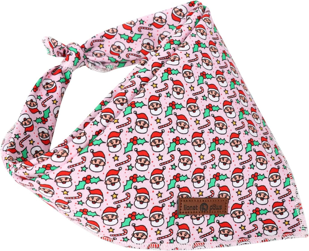 Lionet Paws Christmas Dog Bandana Girl for Small Medium Dogs,Pink Santa Dog Kerchief Washable Dogs Triangle Bibs Scarf