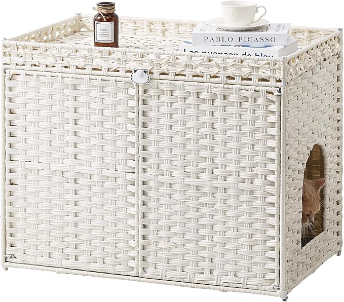 SETVSON Cat Litter Box Enclosure Furniture, Handwoven Rattan Hidden Litter Box by SETVSON