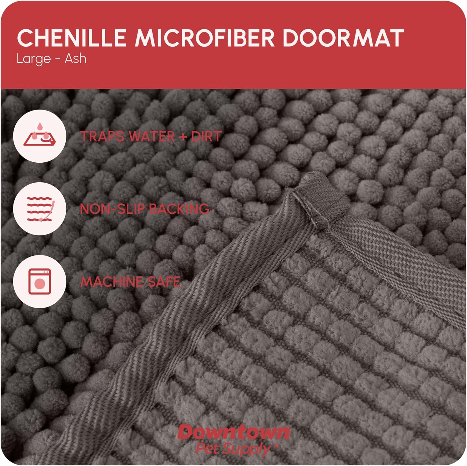 My Doggy Place Microfiber Dog Mat for Muddy Paws, 36" x 26" Ash - Absorbent and Quick-Drying Dog Paw Cleaning Mat, Washer and Dryer Safe - Non-Slip Rubber Backed Dog Floor Mat, Large