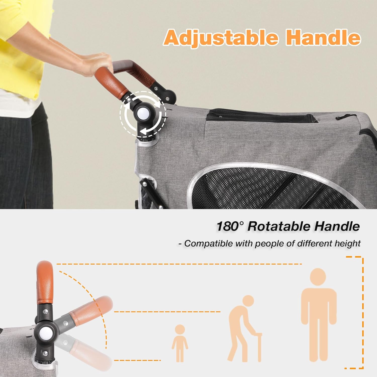 4 Wheel Pet Stroller with Storage Basket - Foldable & Breathable with Mesh Skylight, Large Dog Stroller with Adjustable Handle - Ideal for Travel and Walking with Medium to Large Dogs, Up to 120 lbs