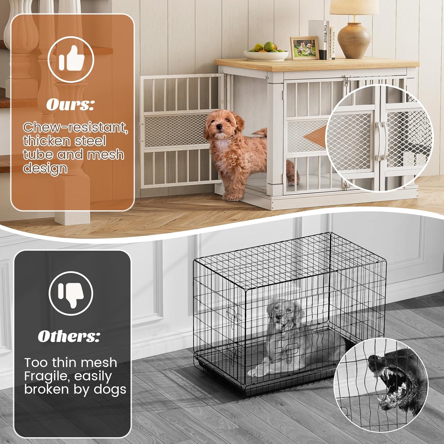 VOPEAK Dog Crate Furniture, Chew Resistant Dog Crate for Dogs, Heavy Duty Dog Crates Dog Kennel Cage Indoor with Double Doors, End Table for Bedroom Living Room (White, 27.5" L x 20" W x 23.6" H)