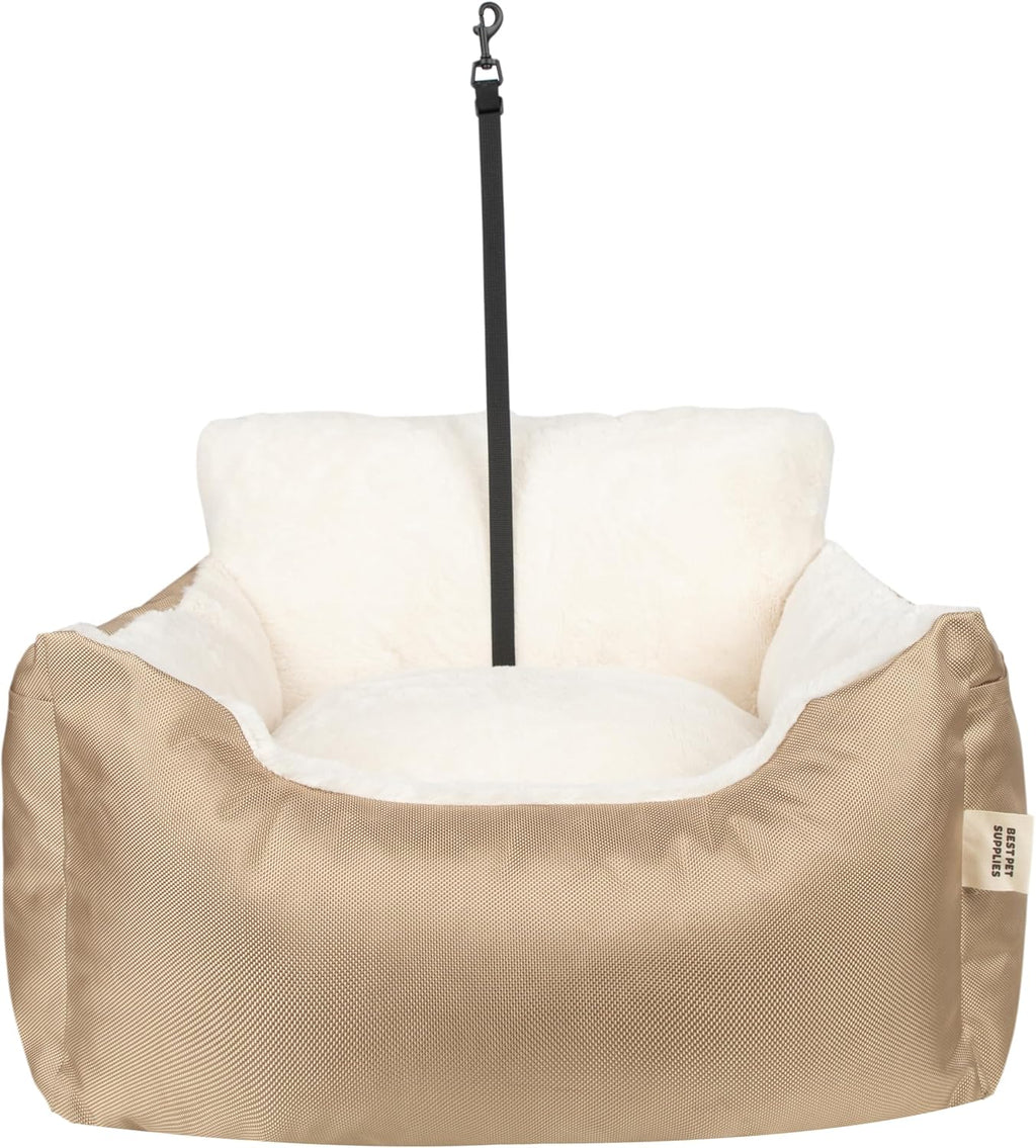 Best Pet Supplies Dog Pet Booster Seat, Dog Car Seats for Small Dogs & Medium Dogs, Soft Plush Cushion with Comfortable Bedding, Secure Straps, and Tall Pillow, Brown