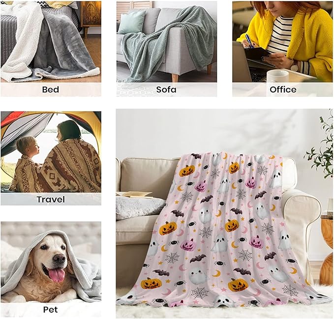 Cute Ghost Blanket for Boys Girls - Halloween Decor for Couch/Bed/Living Room - Ultra Soft Blanket Home Decor for All Seasons - 60"x80"-Adults/Twin Size
