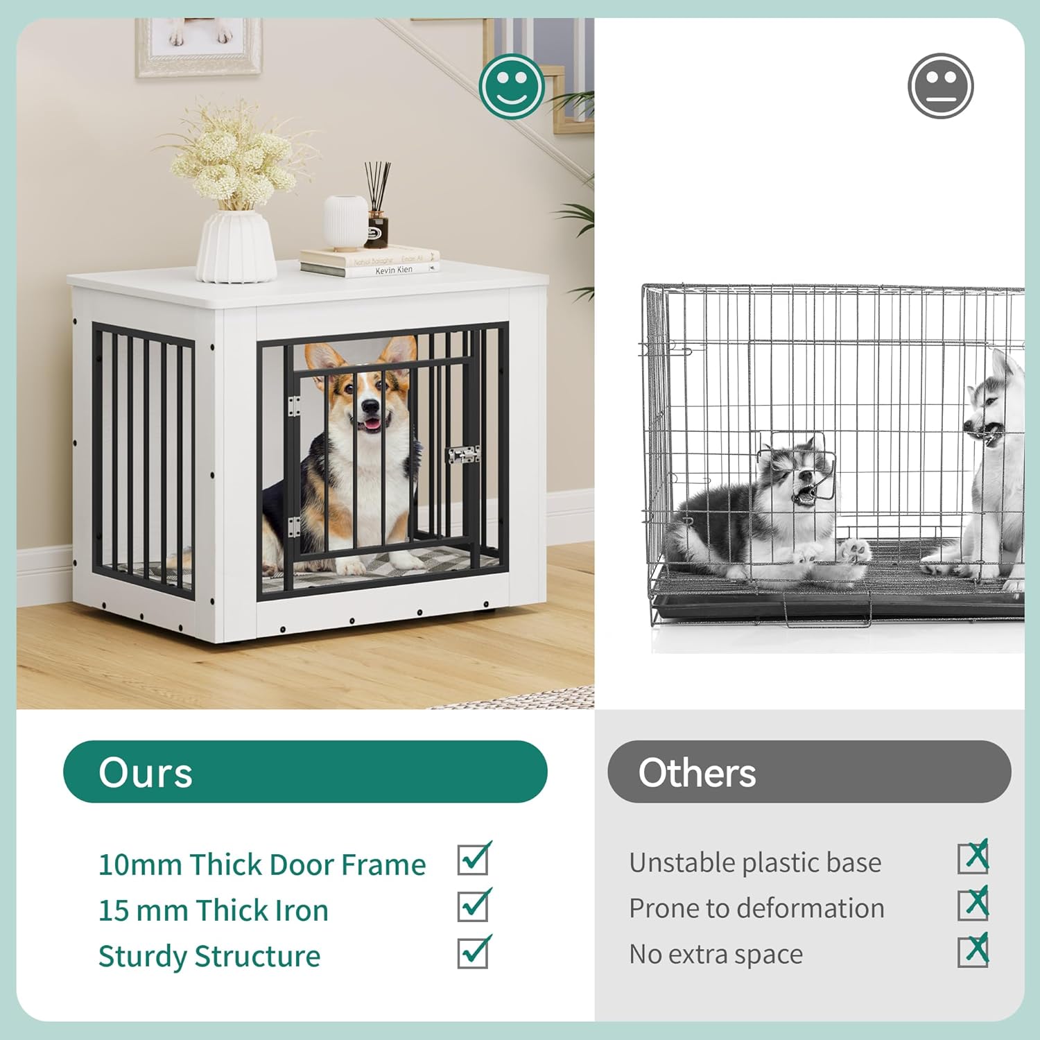 YITAHOME 30.1" L Dog Crate Furniture for Medium Dogs, 2-in-1 Iron-Wood Fusion Dog cage Indoor up to 35 lb, Side End Table, Modern Dogs Kennel with Waterproof Top, Safety Corners,Steel Lock,White