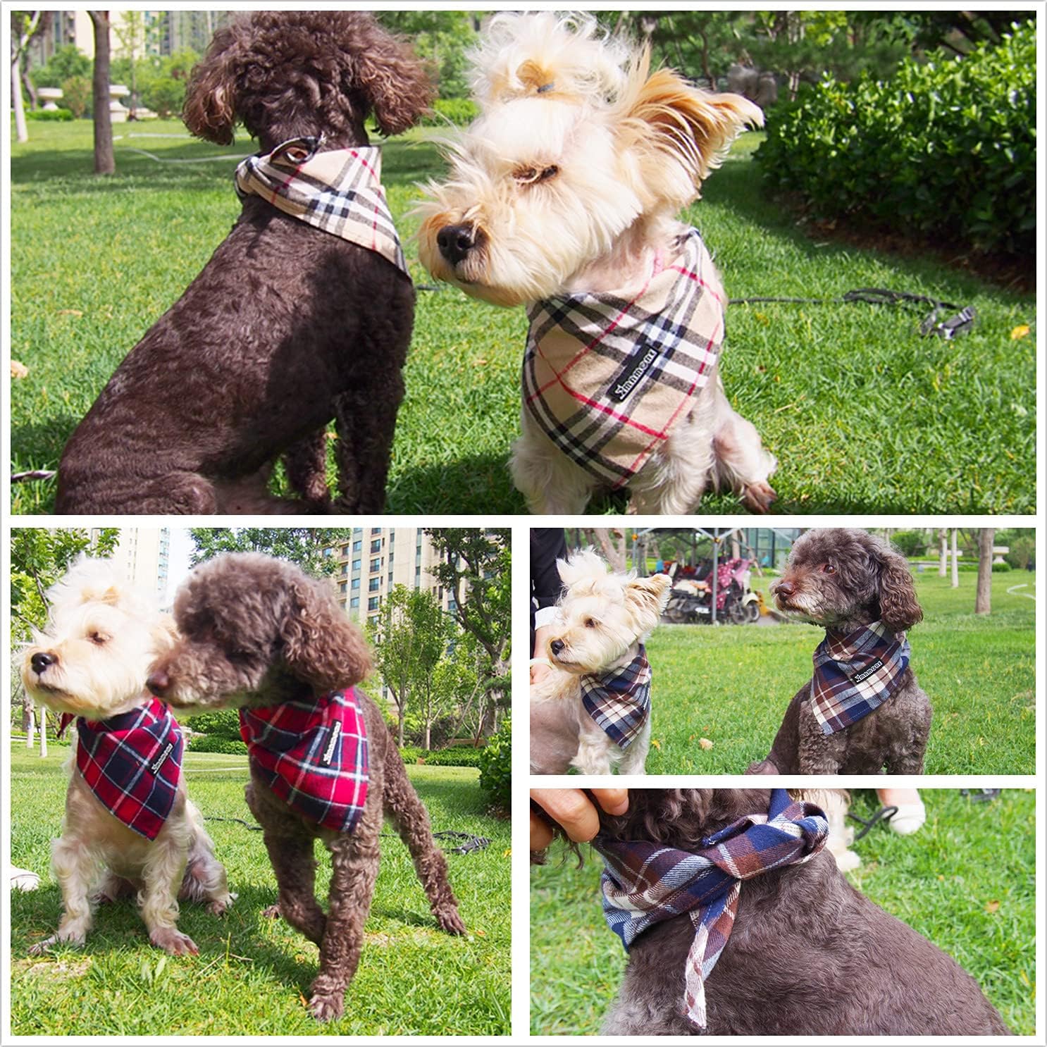 Adjustable Plaid Dog Bandanas,1PC Soft Washable Cotton Triangle Bib Kerchief Scarfs for Small Medium Large Dogs and Cats (Orange, Large)
