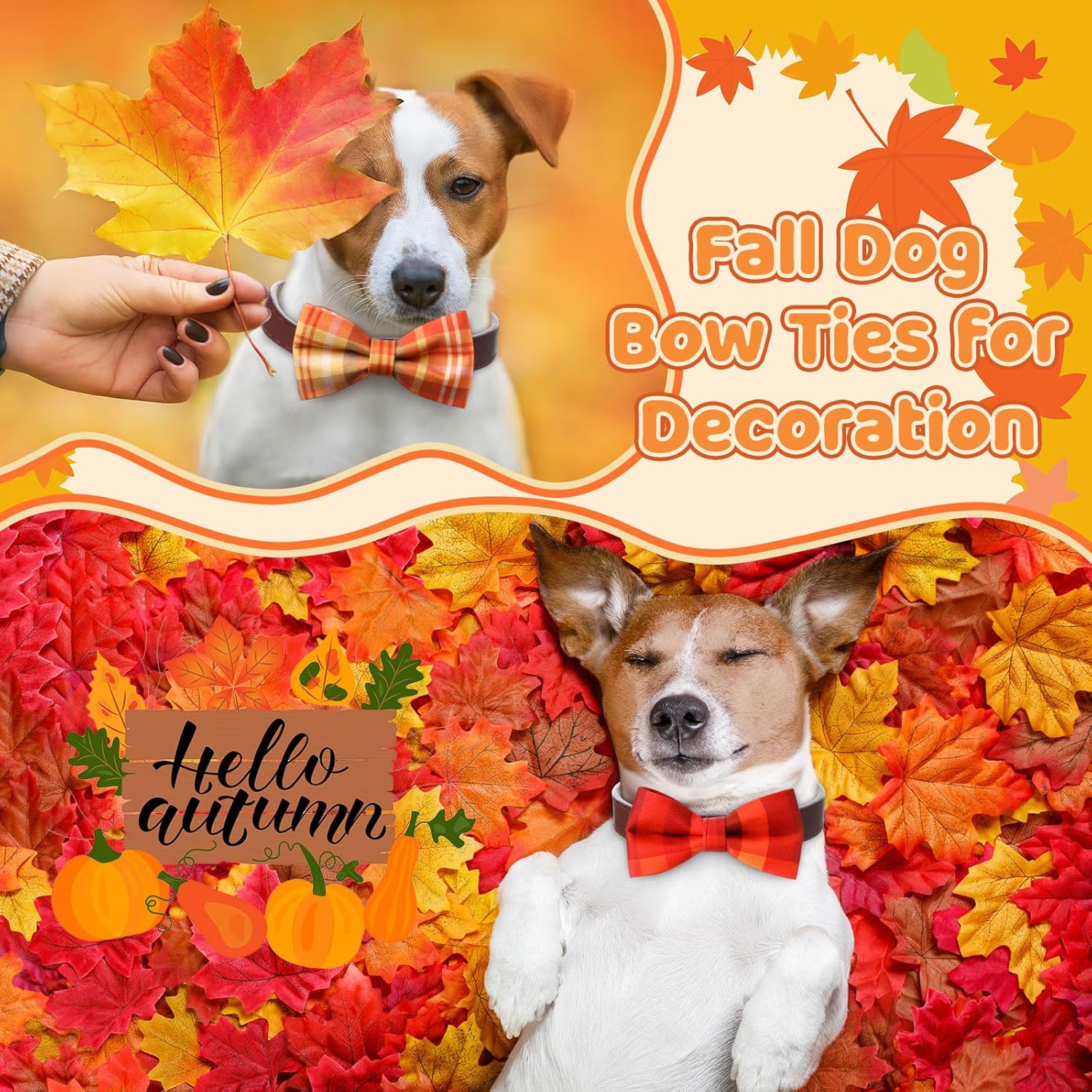 Hillban 50 Pcs Fall Thanksgiving Dog Collar Bow Ties Plaid Gingham Dogs Collar Accessories Bow Ties Attachment with Elastic Bands Detachable Charms for Pet Costume Photo Props Accessories Pet Shops
