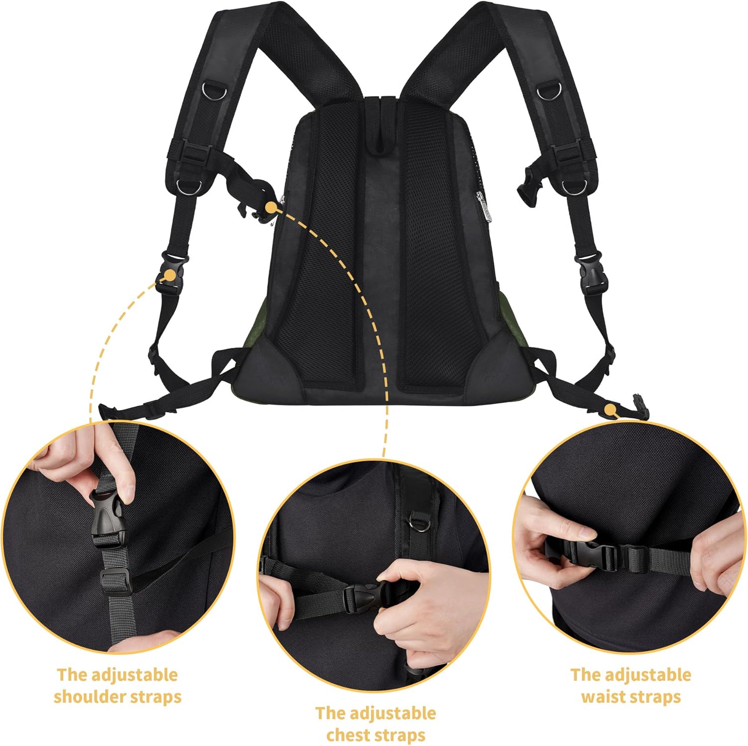 WOYYHO Pet Dog Carrier Backpack Small Dog Front Backpack Ventilated Mesh Dog Travel Back Pack with Safety Belt for Travel Hiking Cycling Outdoor Adventures (Size M: 5-9 lbs, Army Green)