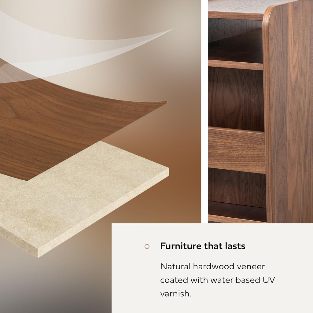 WERMO 12'' Narrow End Table for Living Room - Small Side Table with Shelf, Magazine Holder and Storage Doubling as Cat Hideaway for Couch, Chair and Bedside. Wood Night Stand for Bedroom (Walnut)