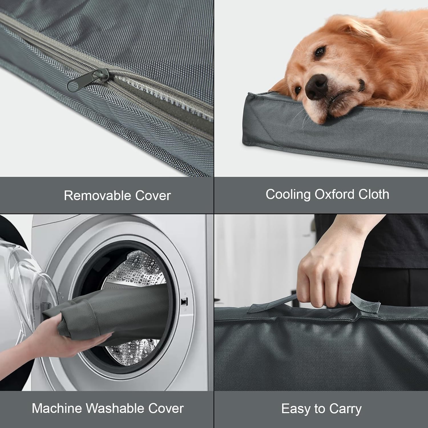 Outdoor Extra Large Dog Bed, Jumbo Waterproof Dog Bed for Large Dogs, Orthopedic Egg Foam Pet Bed Mat with Removable Oxford Cooling Cover, Grey