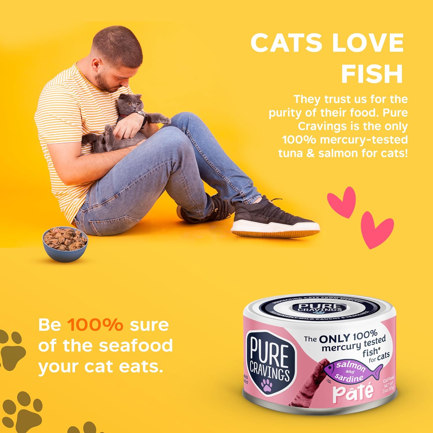 Salmon and Sardine Pate, Canned Wet Cat Food, 100% Mercury-Tested, Moist Can Fish, Grain-Free Protein, Non-GMO, 12 Pack