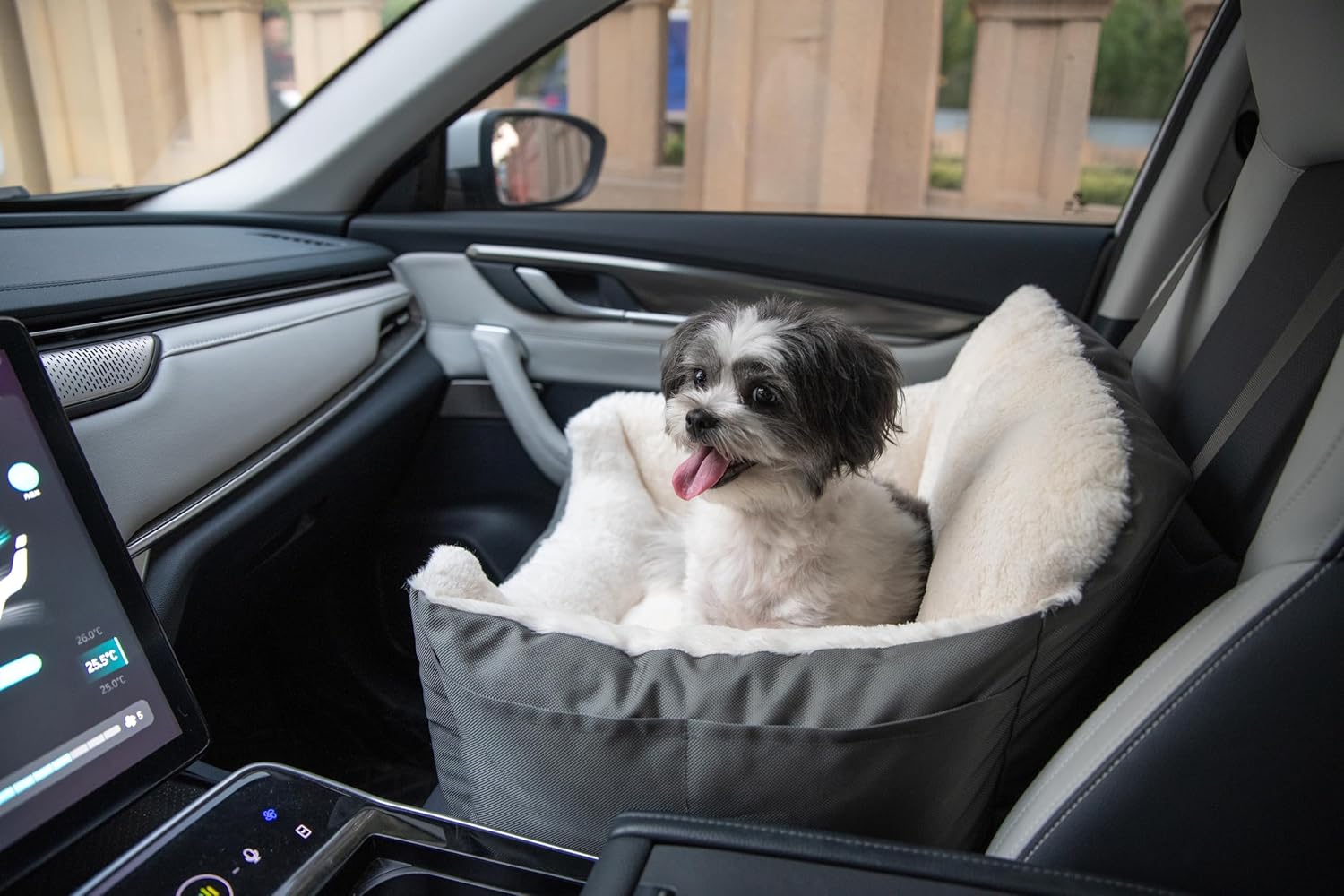 Best Pet Supplies Dog Pet Booster Seat, Dog Car Seats for Small Dogs & Medium Dogs, Soft Plush Cushion with Comfortable Bedding, Secure Straps, and Tall Pillow, Gray