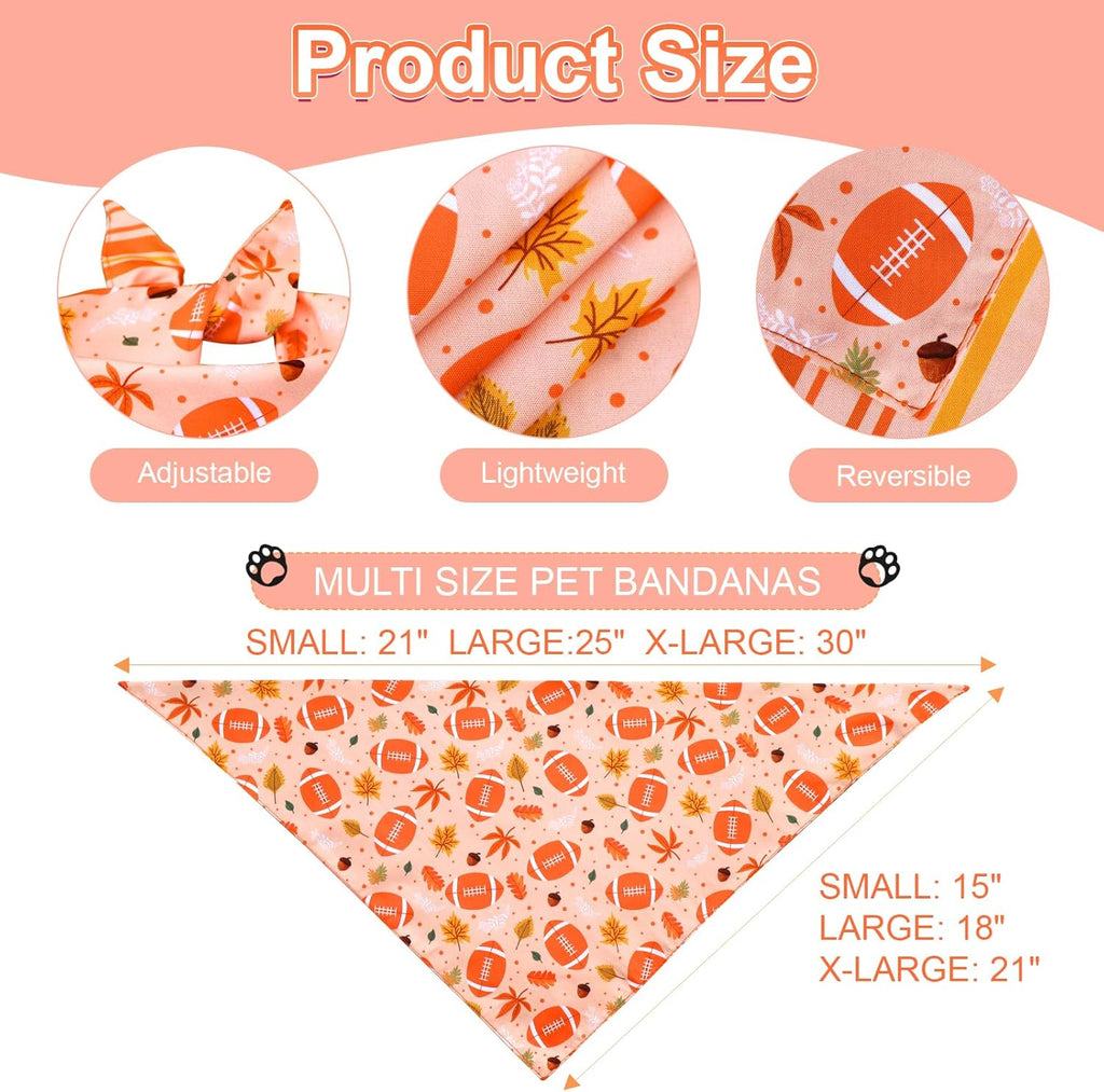 Thanksgiving Dog Bandanas XLarge 3PCS, 6 Pattern Fall Scarf for Boy and Girl, Pumpkin Leaves Rugby Triangle Reversible Bibs Breed for Puppy Pets