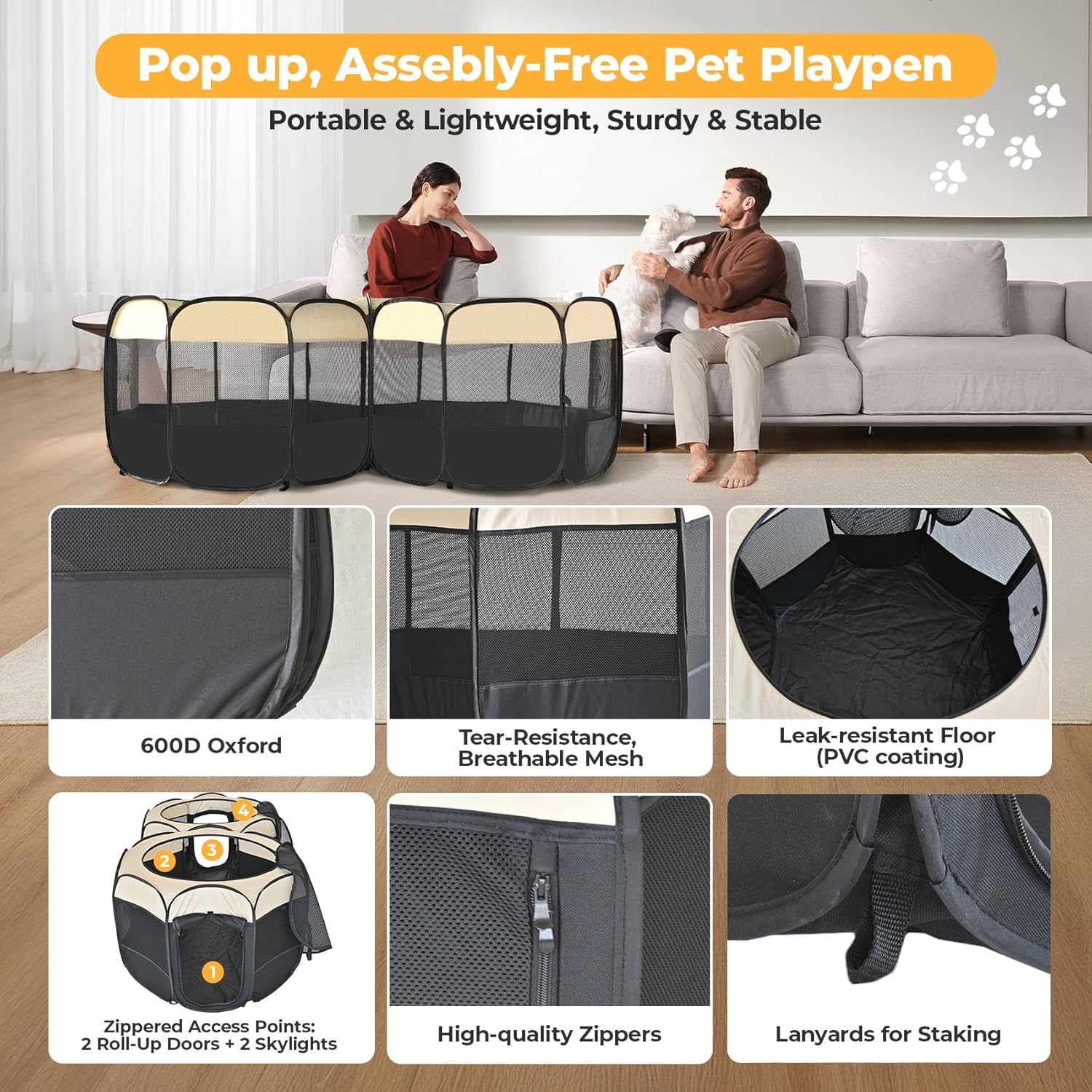 EighteenTek 2-in-1 Pop Up Cat Playpen XLarge, Dog Puppy Pet Playpen, Indoor Outdoor Cats Enclosed, Cat Tent House Crate Cage, Portable & Foldable Playpen for Kittens(No Divider, Unified Space)