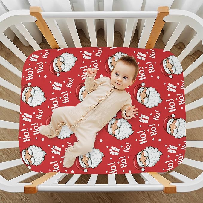 Christmas Santa Hohoho Crib Sheets Soft Breathable Fitted Baby Crib Sheets Mattress Cover for Girl Boy, 52" x 28" x 9"