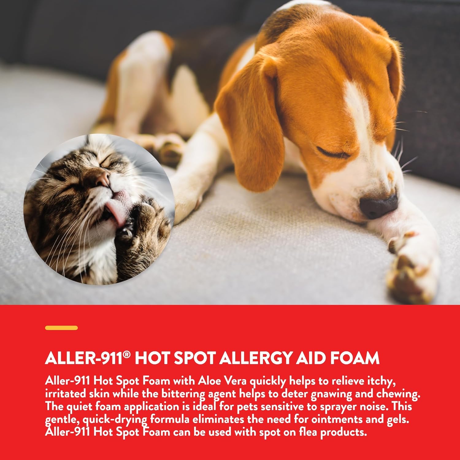 NaturVet Aller-911 Hot Spot Allergy Aid Foam Pet Supplement Plus Aloe Vera – Helps to Relieve Irritated, Itchy Skin for Cats, Dogs – Helps Deter Gnawing, Chewing – Quick Drying – 8 Oz.