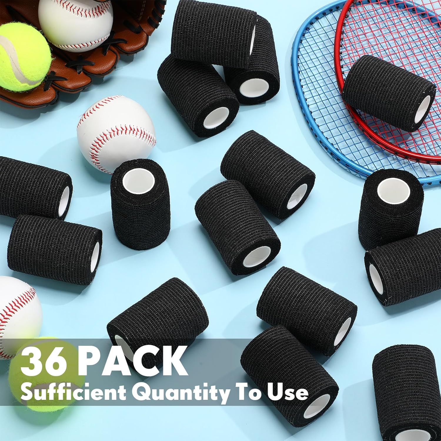 Treela 36 Pcs Self Adherent Bandage 3" X 5 Yard Wrap Breathable Cohesive Bandage Elastic Adhesive Tape for Stretch Athletic Sports Wrist Ankle(Black)