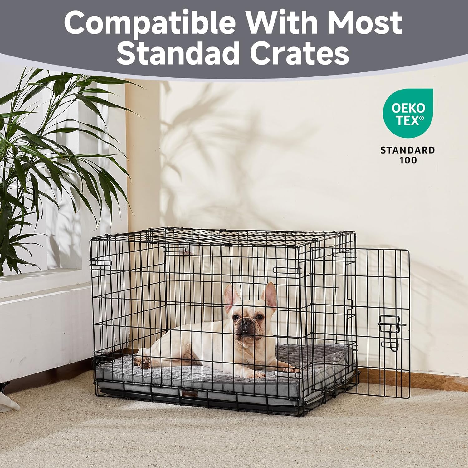 OhGeni Orthopedic Waterproof & Machine Washable Dog Bed for Small Medium Pets, Suitable for Crates, Cat Mat with 25D Egg Crate Foam, Removable Cover & Invisible Zipper, 30 Inches(Gray)