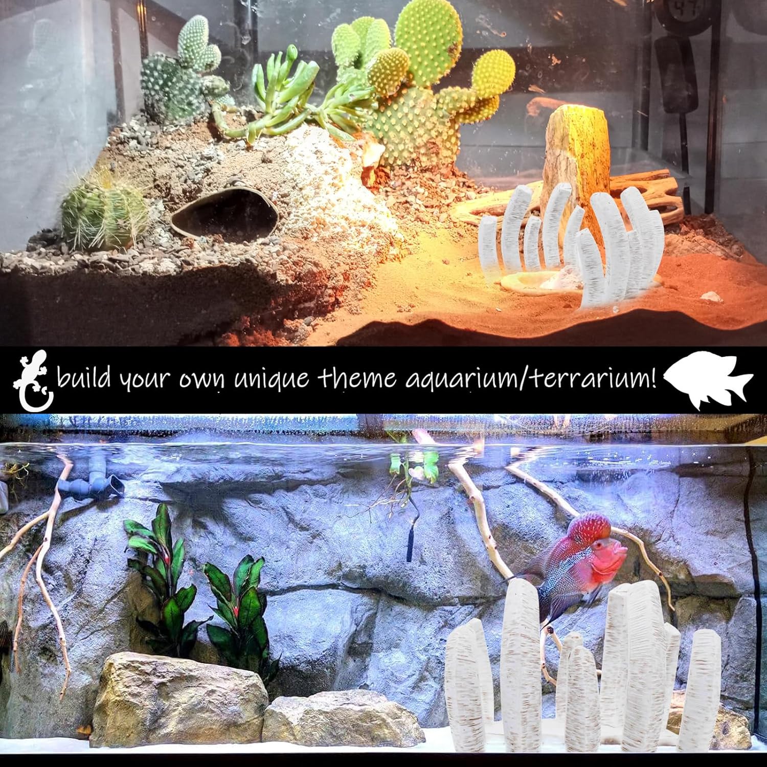 Skull Fish Tank Decorations Dinosaur Bones Snake Hideout Cave Animal Reptile Ornament Halloween Décor for Terrarium Aquarium Large Betta Tarantula Decor