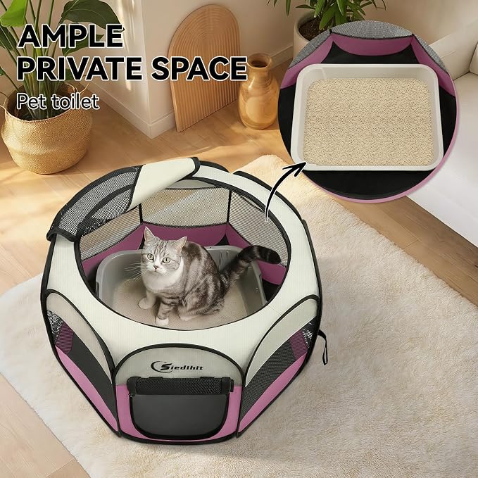 Siedihit Pink Dog Cat Playpen, Puppy Pet Playpen Indoor - Image 6