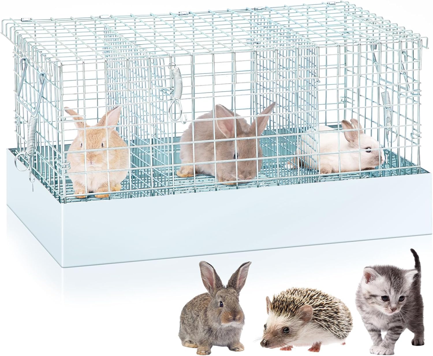Folding Rabbit Cage, 18 x 12 x 10 in Portable Bunny Carrier with Tray and Handles for Transport, Travel or Temporary Housing, Indoor Outdoor Pet Habitat Animal Enclosure