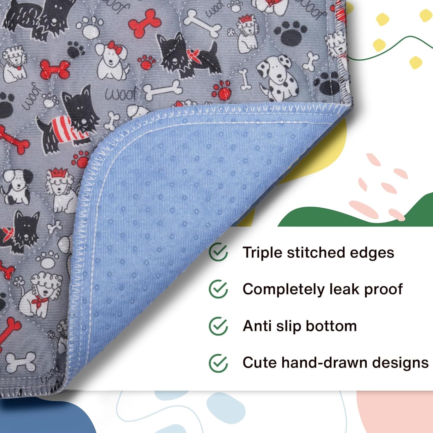 Caldwell's Pet Supply Co. 60x60 Potty Pads, Washable Pee Pads for Dogs, Reusable Pee Pad for Dogs, Puppy Potty Mat, Whelping Rug, Reusable Puppy Mat, Waterproof Rug for Dog, for Large Dog