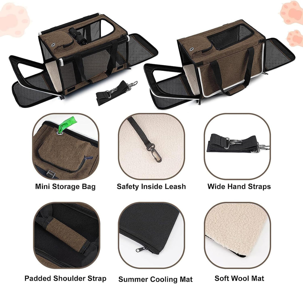 Pet Carrier for Large Cat Soft-Sided Animal Traveling Bag for Medium Cat up to 20lbs / Washable Small Dog Puppy 10 lbs Crate Case with Privacy Curtains for Home Outdoor Travel Mocha Brown
