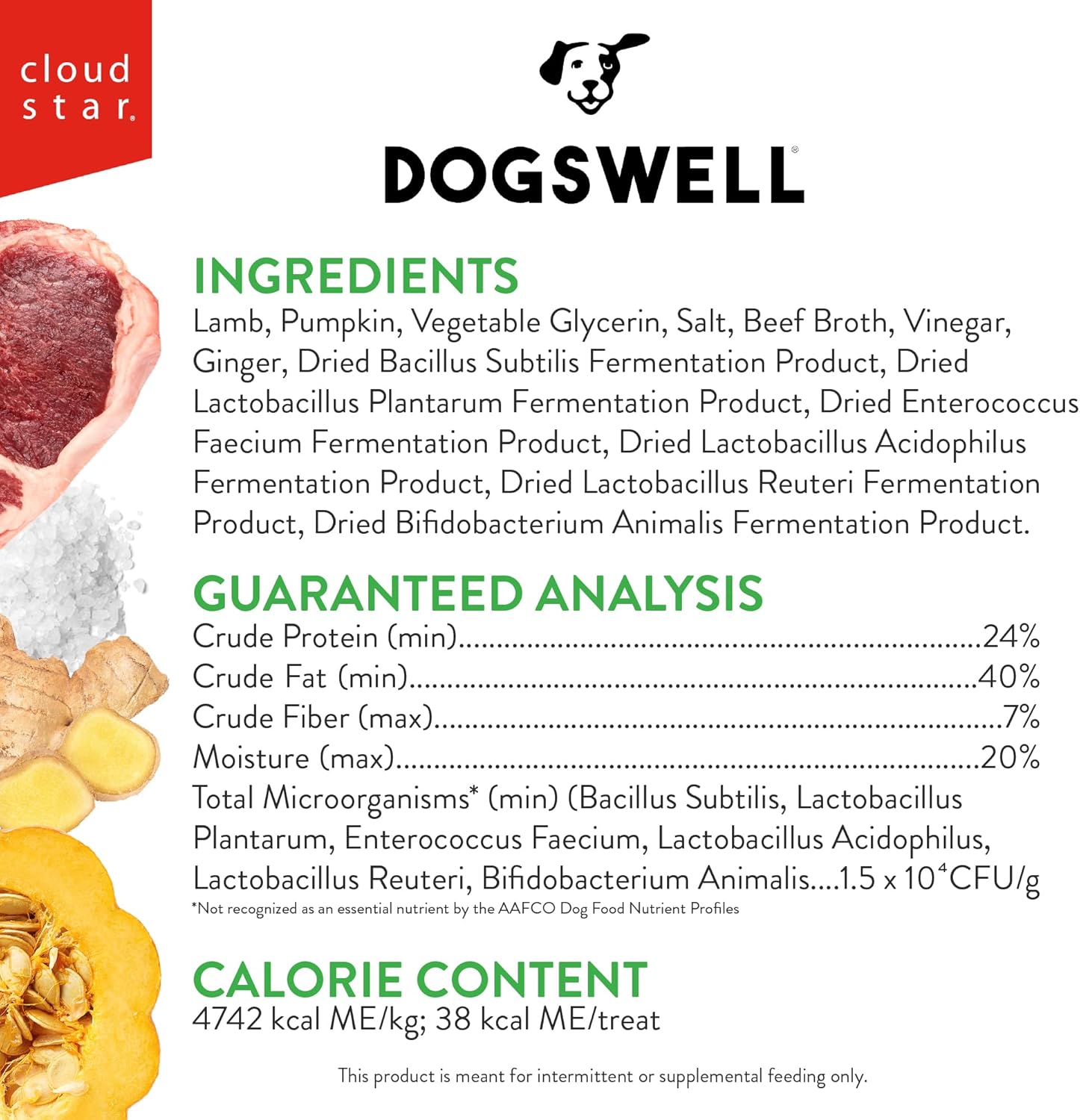 DOGSWELL Gut Health Mini Jerky Functional Dog Treats, Lamb 4 oz. Bag