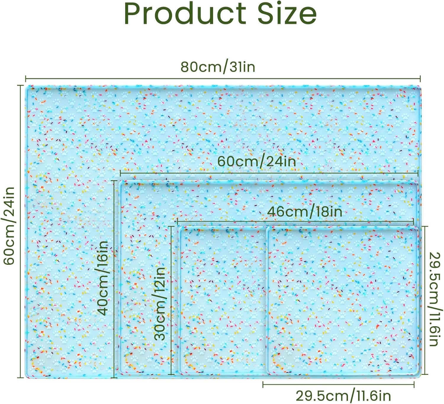 Ptlom Dog Food Mat Anti-Slip Dog Bowl Mats for Food and Water, Waterproof Pet Placemat Prevents Messy Spill to Floor, Silicone Puppy Feeding Tray for Small, Medium and Large Dogs Cats, Blue