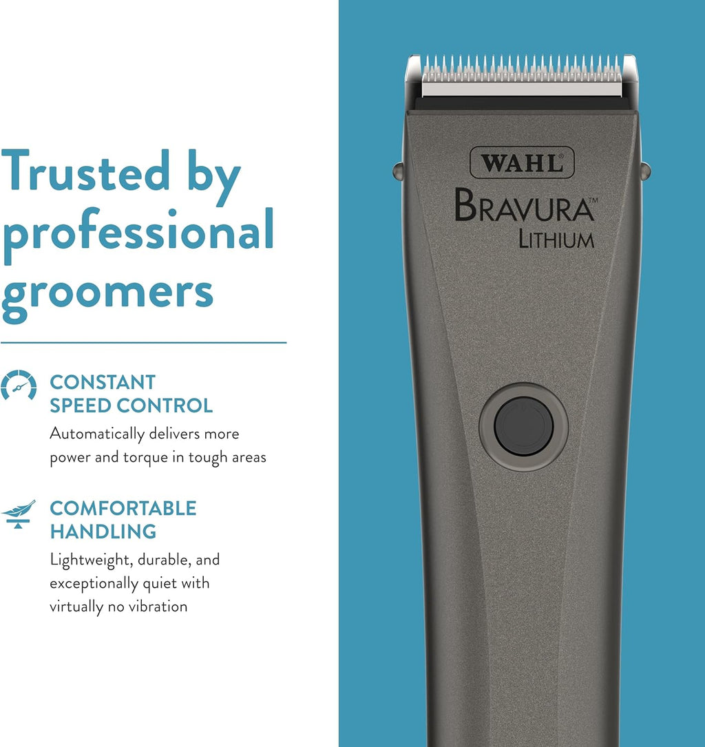 WAHL Professional Animal Bravura Lithium Ion Clipper - Pet, Dog, Cat, and Horse Corded/Cordless Clipper Kit, Gunmetal (41870-0425)