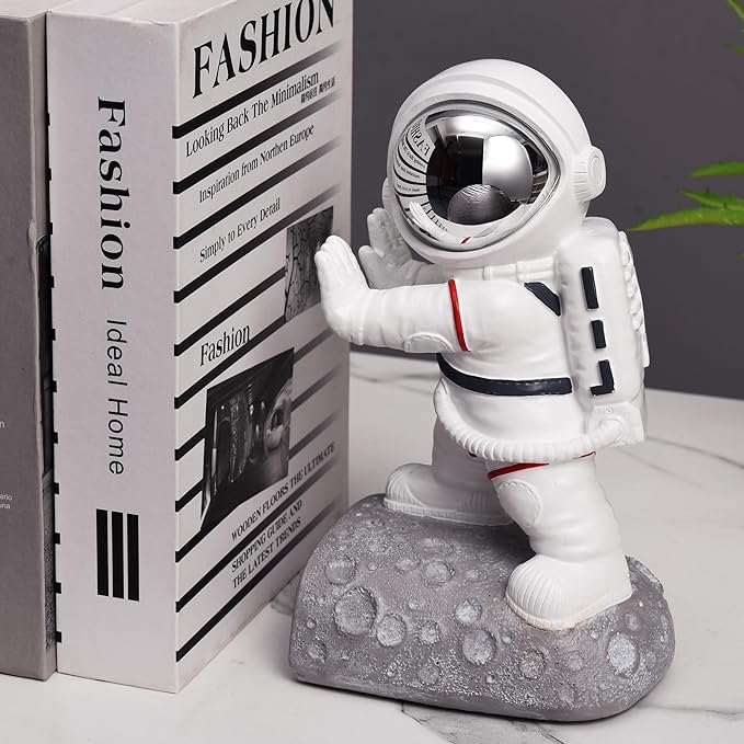 Space Theme Bookends - Astronaut Kids Book Stoppers, Heavy Duty Resin Bookends for Shelves (D-Silver Color)