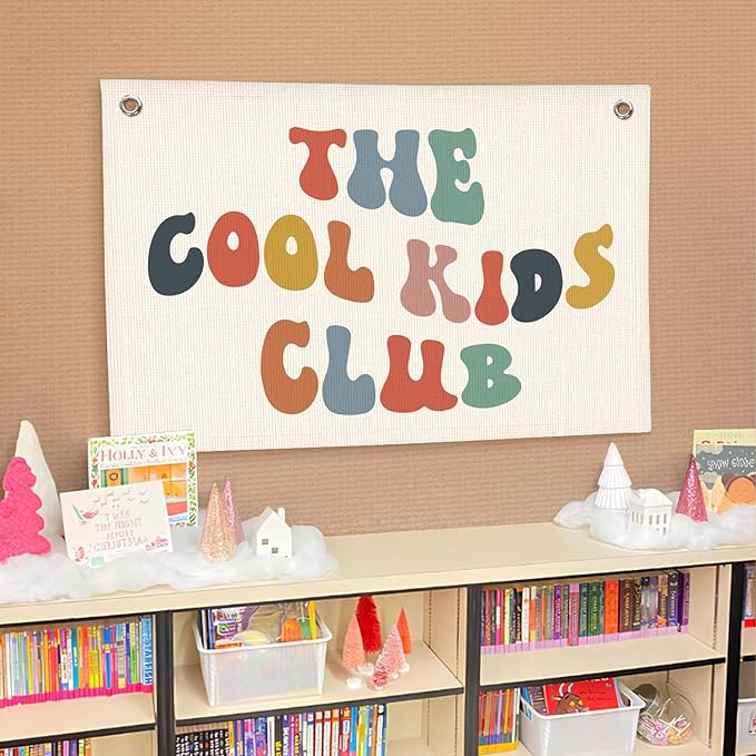 Lacama Reading Corner Decor for Classroom，The Cool Kids Club Linen Banner，Playroom Decor Kid Banner Flag，Boys Room Wall Decor，Toddler Bedroom Decor Flags for Bedroom，Nursery 30x20