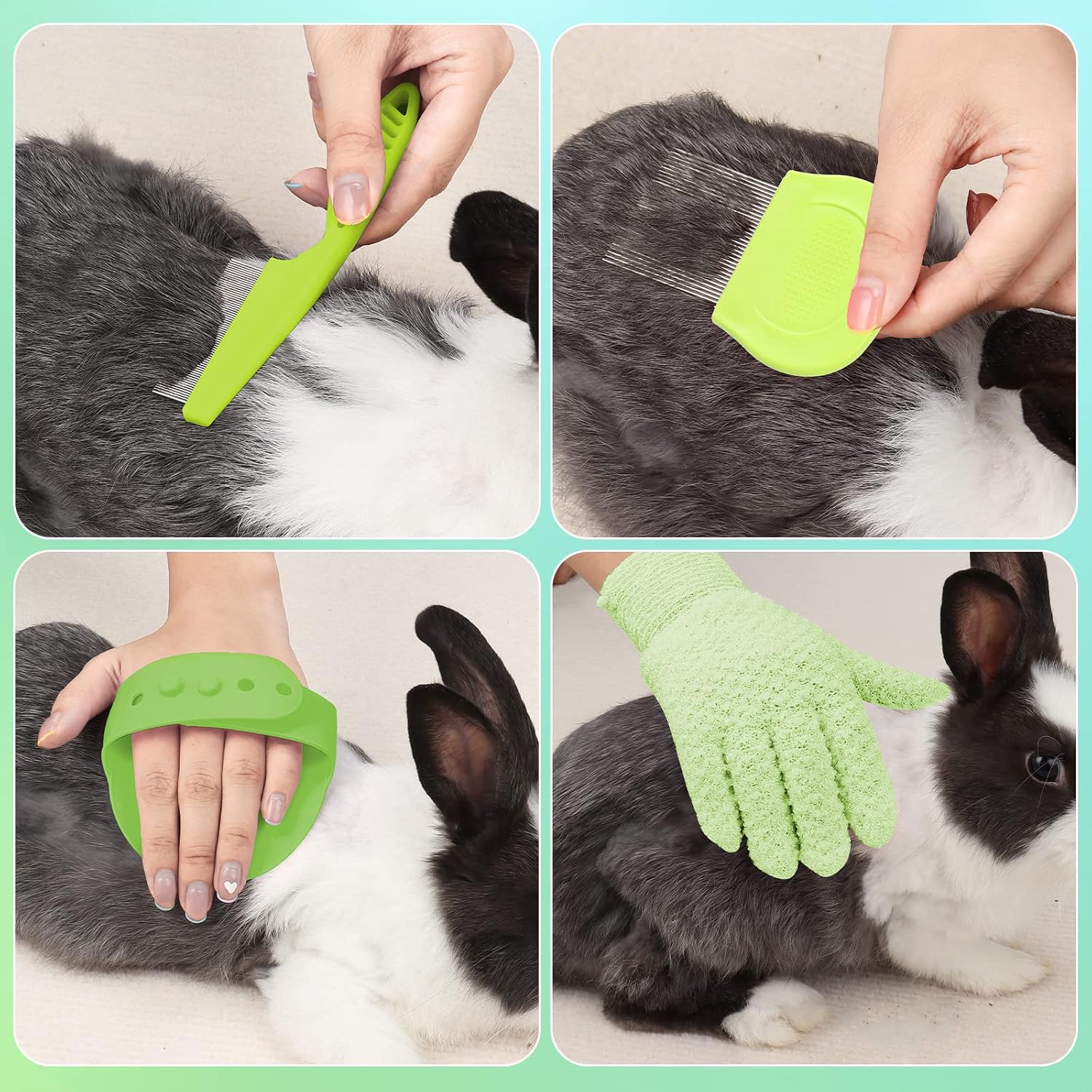 VCZONE 8 Pcs Small Animal Grooming Kit, Pink with Pet Nail Clipper and File, Flea Comb, Pet Shampoo Bath Brush, Pet Shedding Slicker Brush, Bath Massage Glove, Cleaning Comb (Green)