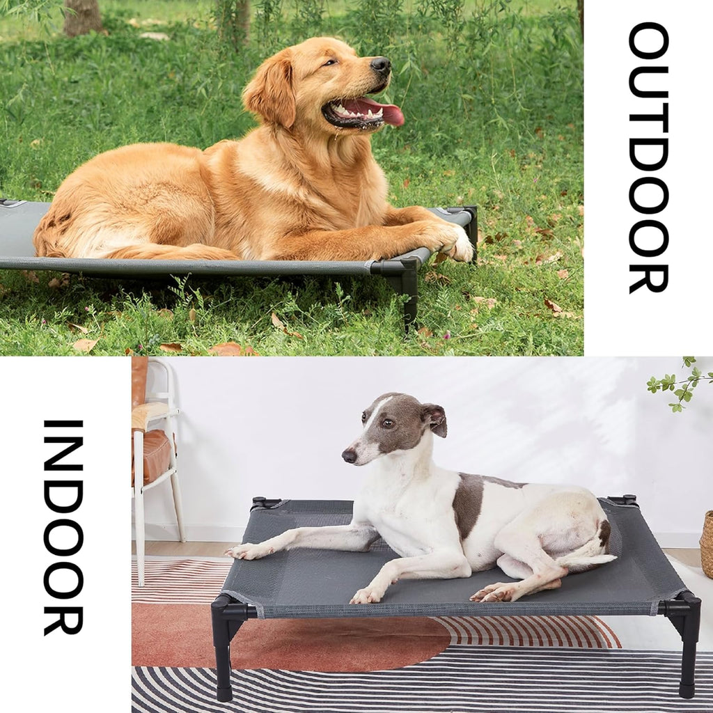 pettycare Elevated Outdoor Dog Bed - Raised Cot for Large Dogs, Heavy Duty Pet Cots Waterproof, Cooling, Washable Breathable Teslin Mesh, Durable, Non Slip, 42 Inches, Grey