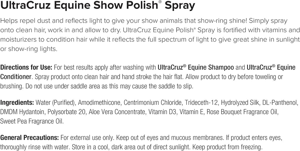 UltraCruz Equine Foaming Horse Shampoo with Travel Applicator, Conditioner and Show Polish Spray Bundle, 32 oz Each