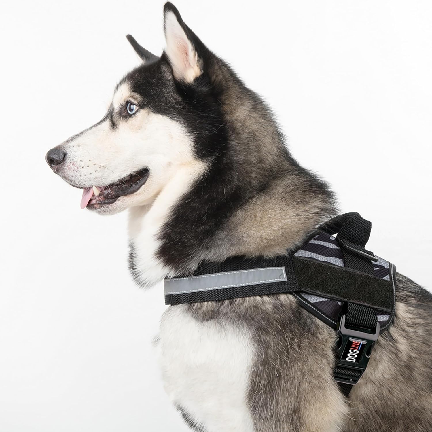 Dogline Dog Harness, Reflective No-Pull Adjustable Vest with Handle for Walking, Training, Breathable, No - Choke Harness for Small, Medium or Large Dogs Room for Patches Zebra Black/White M 22"-28"