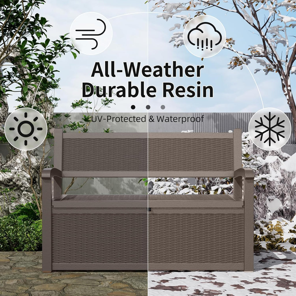 80 Gallon Storage Bench Deck Box, Waterproof and Lockable Outdoor Storage Furniture for Patio, Garden, and Porch – Perfect for Storing Garden Tools and Cushions (Gray)
