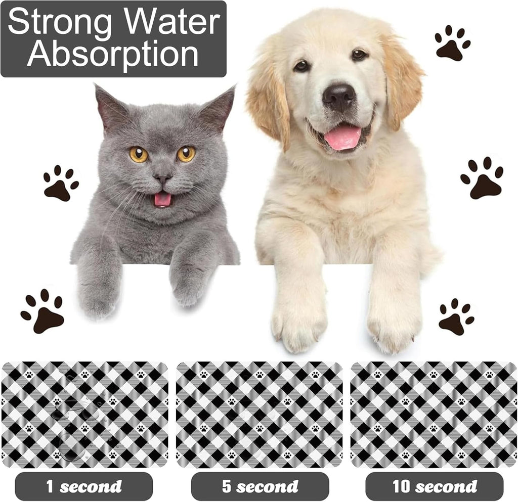 Cat Checked Plaid Dog Food Mat-Absorbent Pet Feeding Mat for Food and Water Bowl, Quick Dry Dog Placemat with Rubber Backing-No Stains Pet Supplies for Messy Drinkers 16"x24"