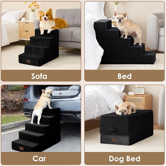 EHEYCIGA Dog Stairs for High Bed 25" H, 5-Step Extra Wide Dog Steps for Bed - Image 8