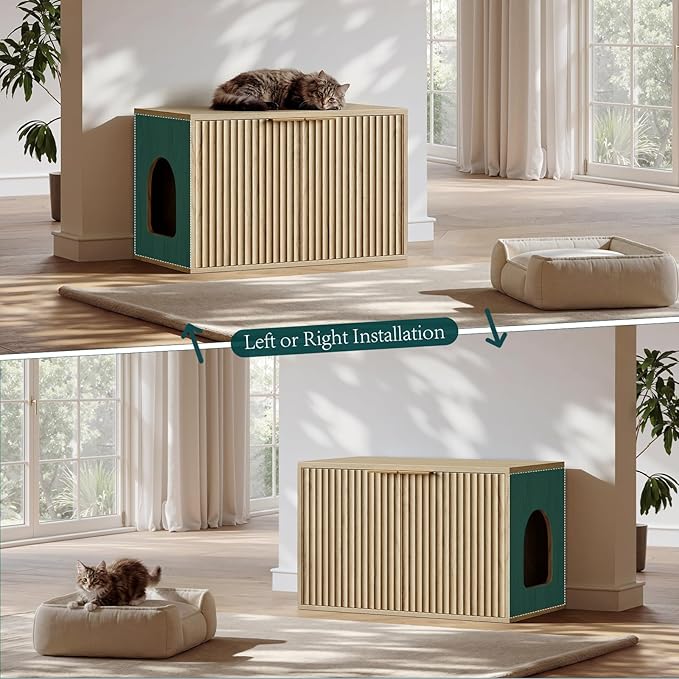 Evermagin 31.5" Oak Cat Litter Box Enclosure Furniture, Large Hidden Litter Box - Image 5