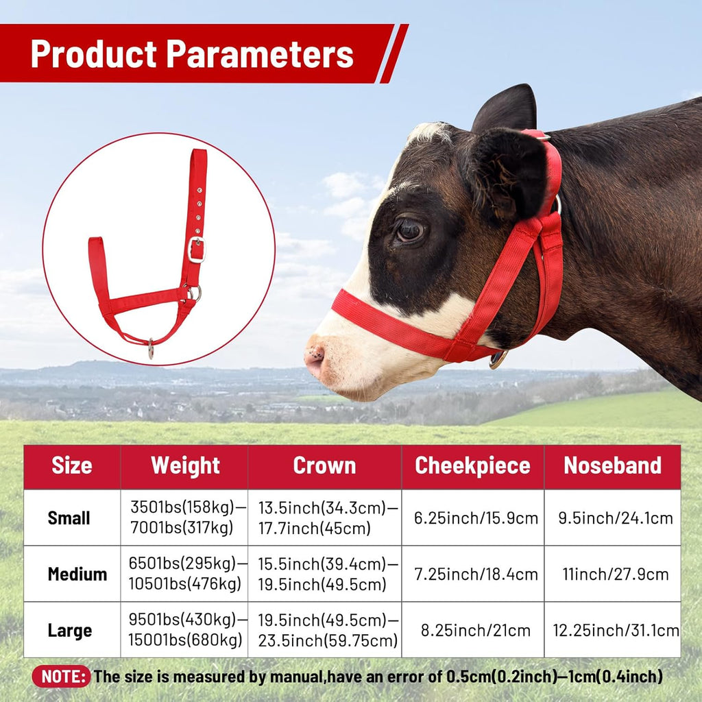 XUANNIAO Easily Adjustable Figure 8 Cow Halter, Double-Ply Premium Livestock Cattle Halters, Colorful Cow Utility Calf Halter with Leading Rope for Miniature Horse Donkey Goat Foal (Large, Black)