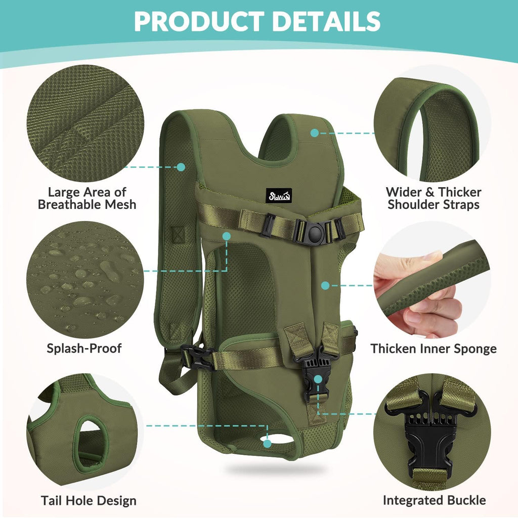 Lukovee Dog Backpack Carrier, Legs Out Easy-fit Dog Front Carrier for Small Medium Dogs, Adjustable Hands Free Dog Chest Carrier for Hiking Cycling (Green,Small)