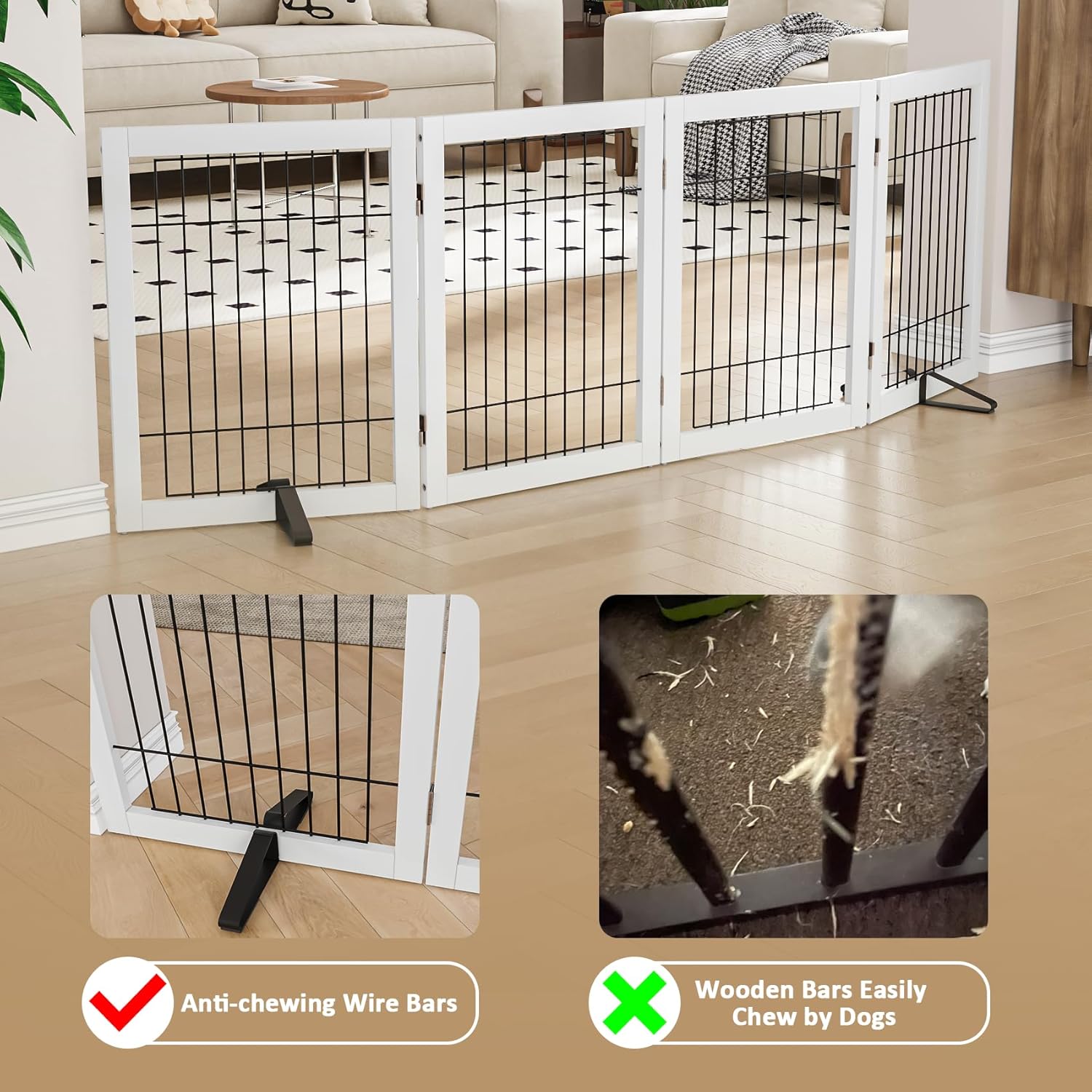 Dog Gate Indoor, Metal Dog Gates for Doorways House, 24-Inch Freestanding Pet Gates for Dogs, Puppy Fence (4 Panel, White)