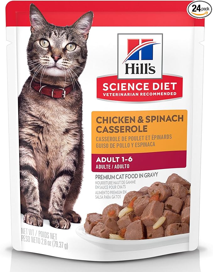 Hill's Science Diet Adult 1-6 Wet Cat Food, Chicken & Spinach, 2.8 oz. Pouches by Unknown