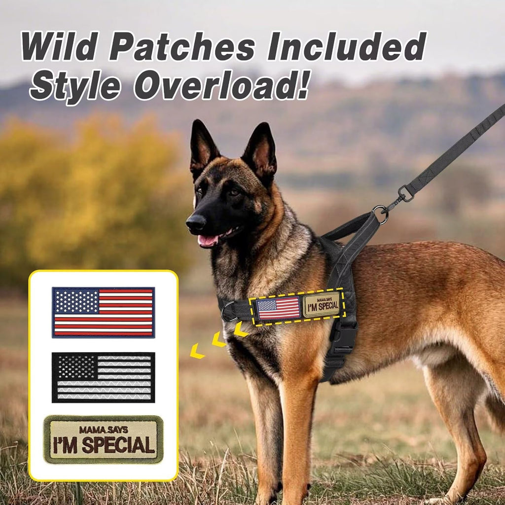 Forestpaw No Pull Dog Harness - Soft Flannel Padded Tactical Dog Vest Harness with Quick Release Buckle, Adjustable Reflective Pet Harness for Medium Large Dogs Walking Training,Black L