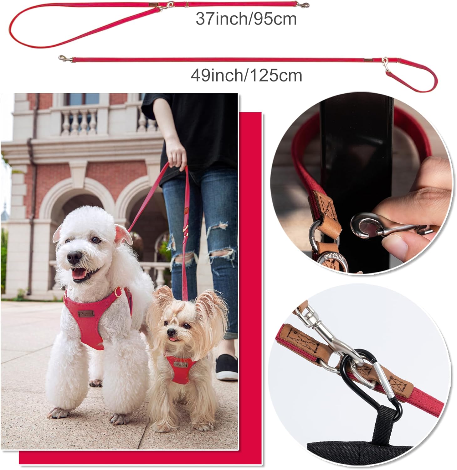 Puppytie No Pull Small Dog Harness with Multifunction Dog Leash,Lightweight Soft Adjustable No Choke Escape Proof Pet Harness Vest Pet Harness Vest,red-Camellia,S