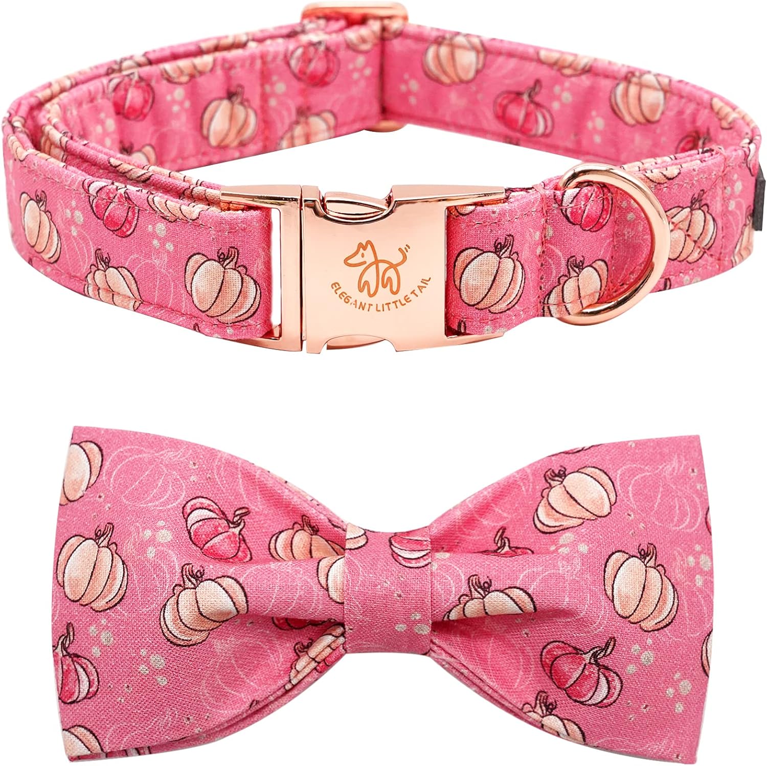 Elegant Little Tail Dog Collar with Bow, Adjustable Halloween Pumpkin Bowtie Pet Gift Collar for Small to Large Dogs