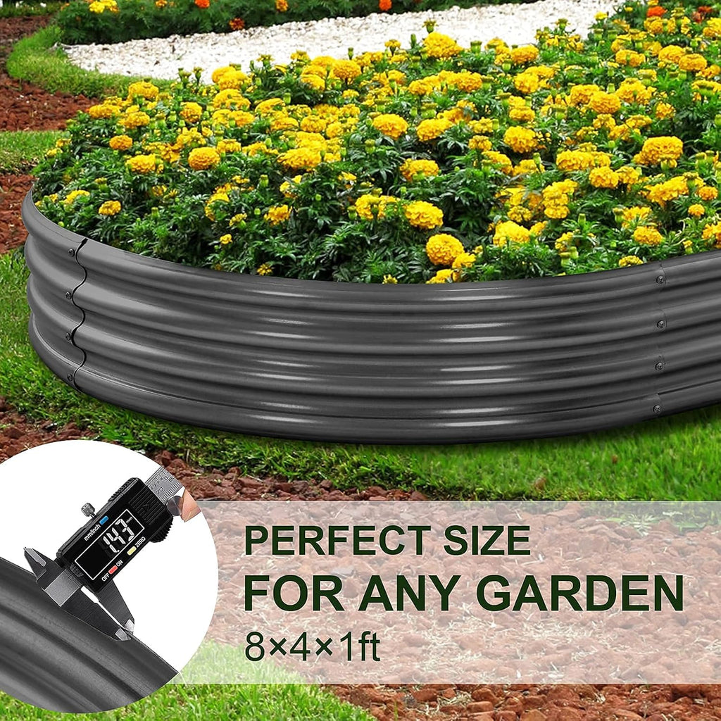 Land Guard 8×4×1 ft Galvanized Raised Garden Bed Kit，Raised Garden Boxes Outdoor, Oval Metal Raised Garden Beds for Vegetables（Grey）………